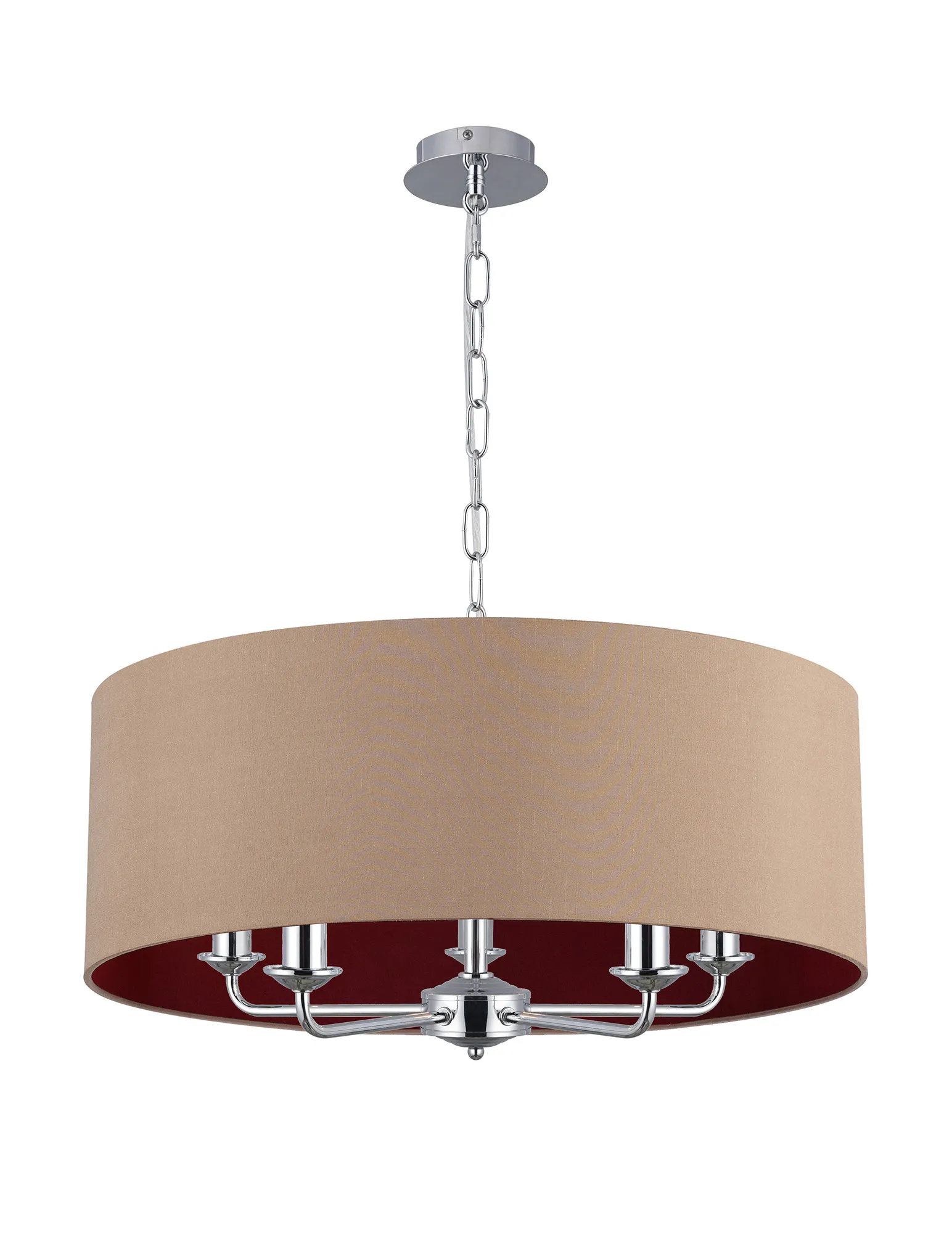 Banyan 60cm 5 Light Pendant Polished Chrome; Antique Gold/Ruby DK0657  Deco Banyan CH AG